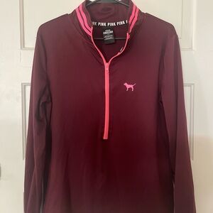 Maroon Quarter-Zip Pullover with Pink Accents